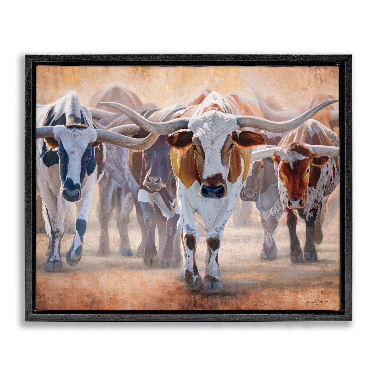 Stupell Industries Trotting Longhorn Cattle Floating Frame, design by James Corwin
